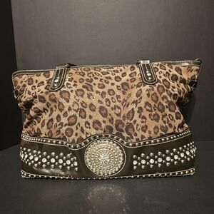 Blazin Roxx Brown Leopard Tote with Rhinestone And Silver Studs